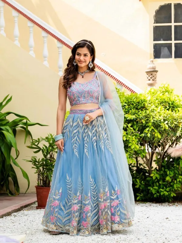 Blue_Net_Sleeveless_Embroidered_Lehenga_Choli_Set_For_Women