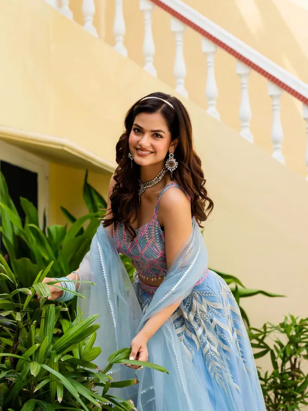 Blue_Net_Sleeveless_Embroidered_Lehenga_Choli_Set_For_Women