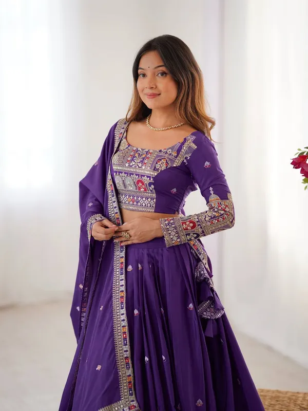 Purple_French_Crepe_Embroidered_Lehenga_Choli_Set_For_Women