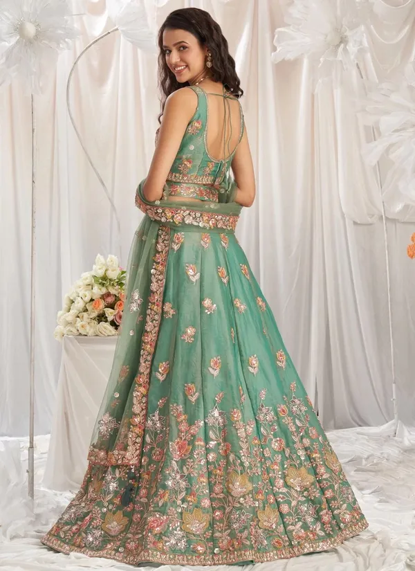 Green_Fandy_Sleeveless_Floral_Embroidered_Lehenga_Choli_For_Women