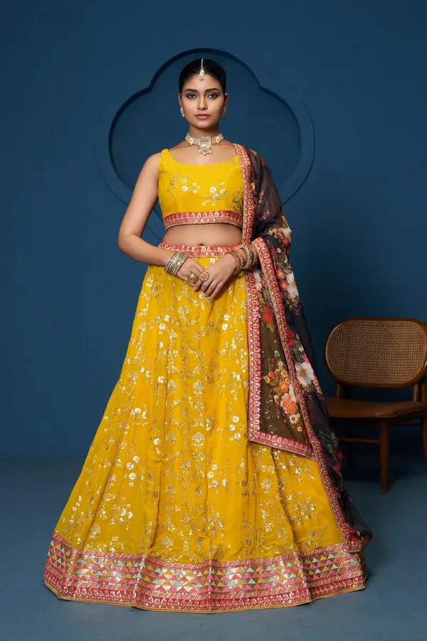 Yellow_Georgette_Sleeveless_Floral_Embroidered_Lehenga_Choli_For_Women