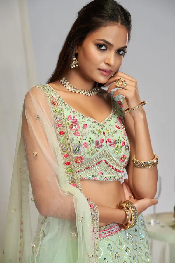 Mint_Green_Georgette_Sleeveless_Floral_Embroidered_Lehenga_Choli_Set_For_Women