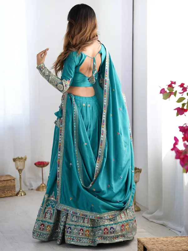 Teal_Crepe_Embroidered_Saree_For_Women