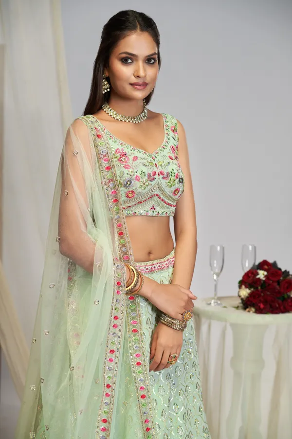 Mint_Green_Georgette_Sleeveless_Floral_Embroidered_Lehenga_Choli_Set_For_Women