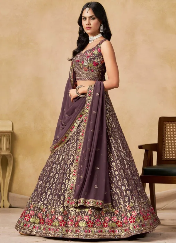 Purple_Georgette_Floral_Embroidered_Flared_Lehenga_Set_For_Women