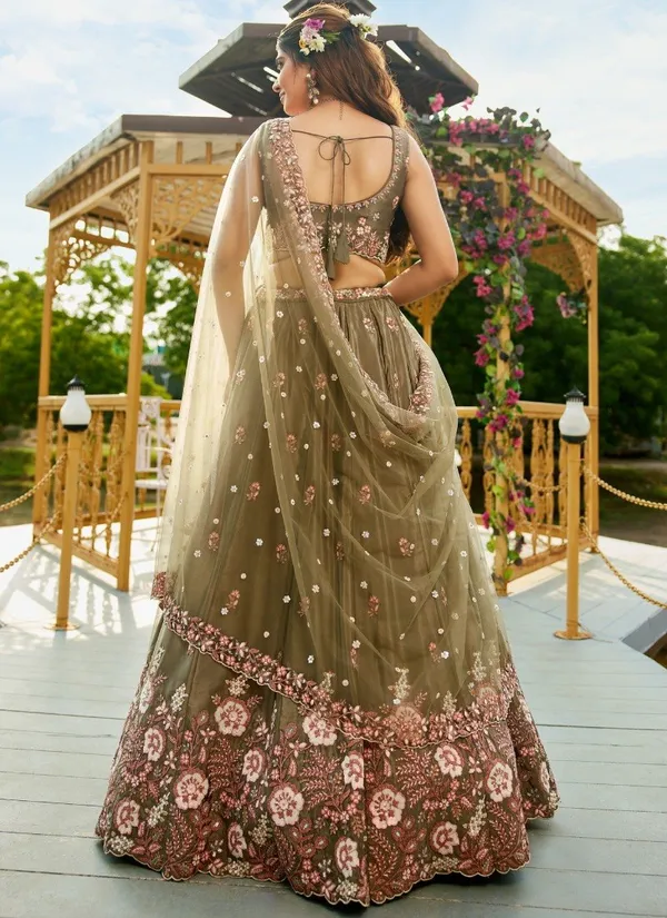 Olive_Green_Crepe_Sleeveless_Embroidered_Lehenga_Set_For_Women