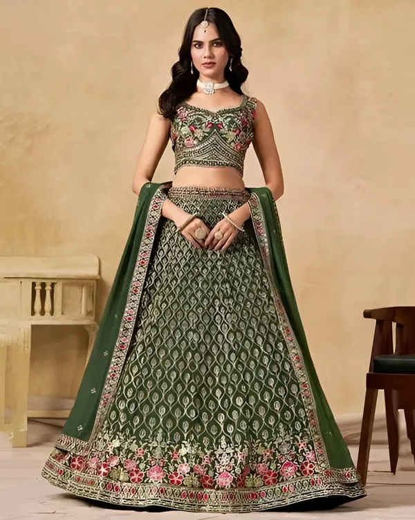 Green_Georgette_Sleeveless_Embroidered_Lehenga_Choli_For_Women