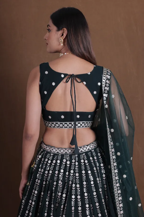 Dark_Green_Georgette_Sleeveless_Embroidered_Lehenga_Choli_For_Women