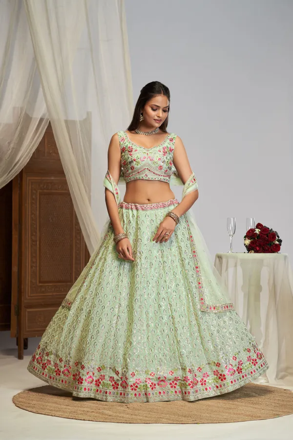 Mint_Green_Georgette_Sleeveless_Floral_Embroidered_Lehenga_Choli_Set_For_Women