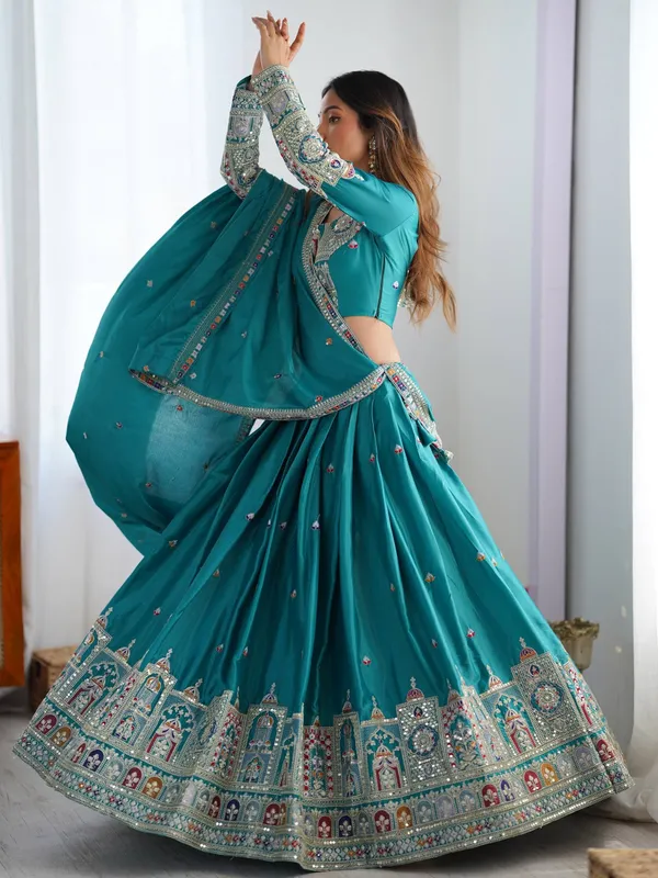 Teal_Crepe_Embroidered_Saree_For_Women