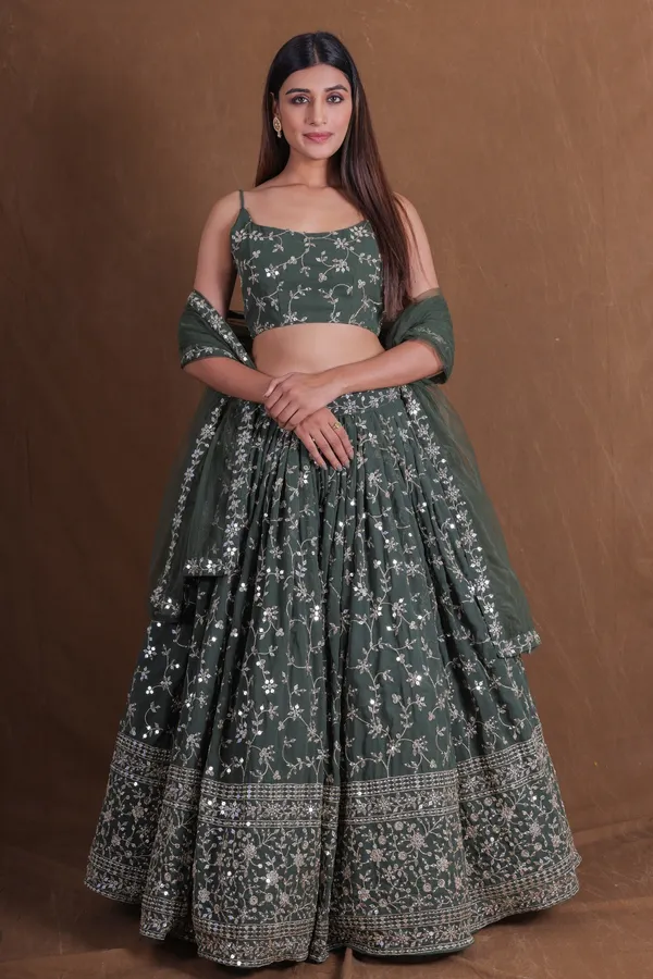 Green_Georgette_Floral_Embroidered_Lehenga_Choli_Set_For_Women