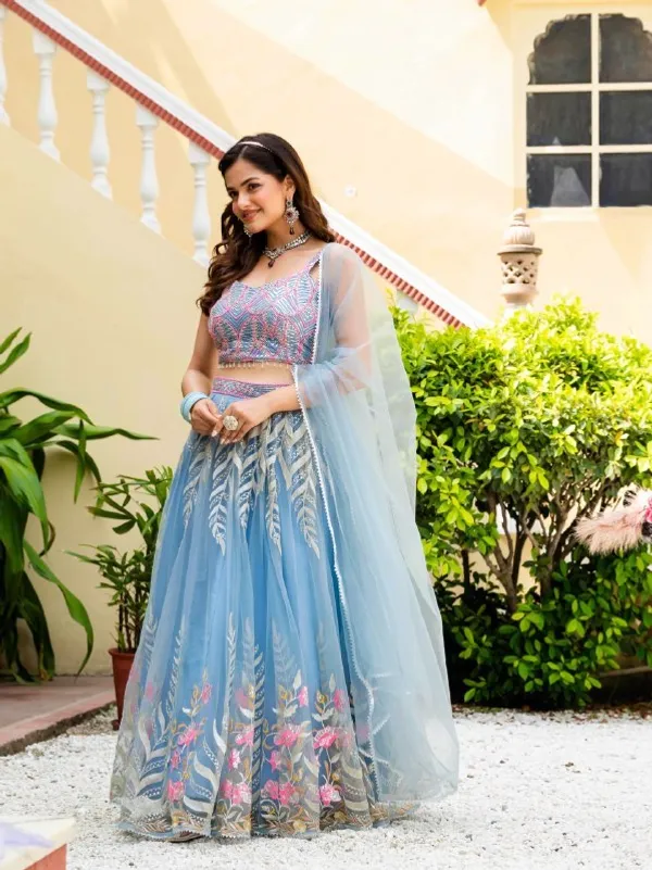 Blue_Net_Sleeveless_Embroidered_Lehenga_Choli_Set_For_Women