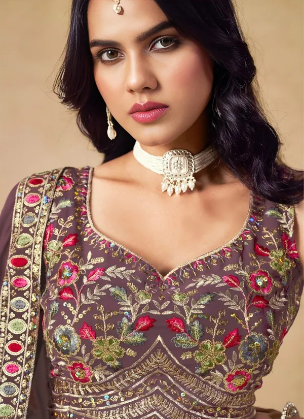 Purple_Georgette_Floral_Embroidered_Flared_Lehenga_Set_For_Women