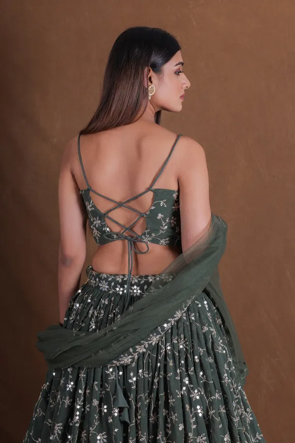 Green_Georgette_Floral_Embroidered_Lehenga_Choli_Set_For_Women