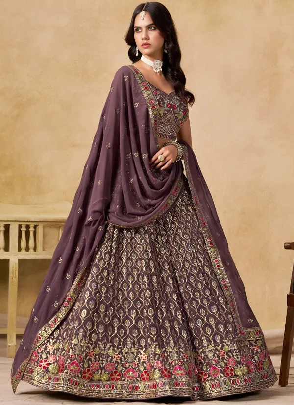 Purple_Georgette_Floral_Embroidered_Flared_Lehenga_Set_For_Women
