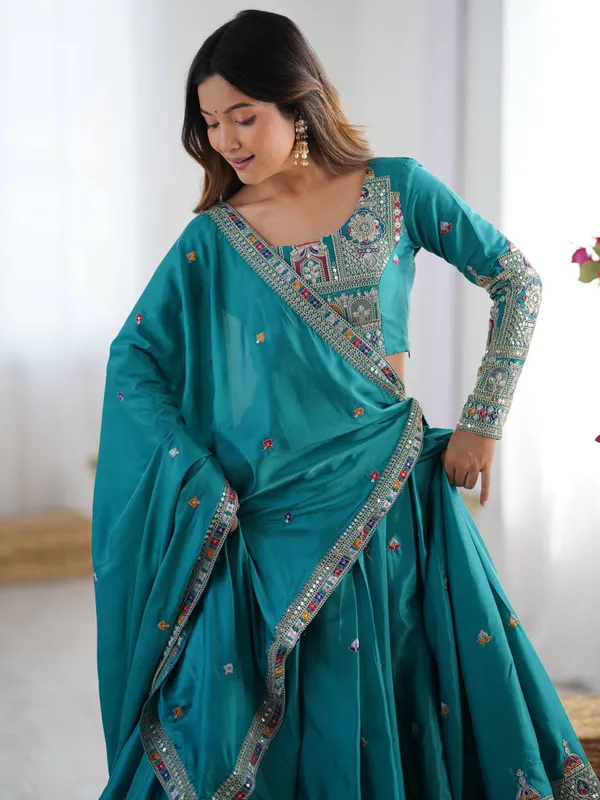 Teal_Crepe_Embroidered_Saree_For_Women