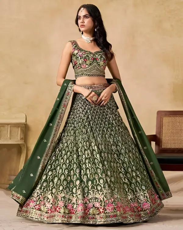 Green_Georgette_Sleeveless_Embroidered_Lehenga_Choli_For_Women