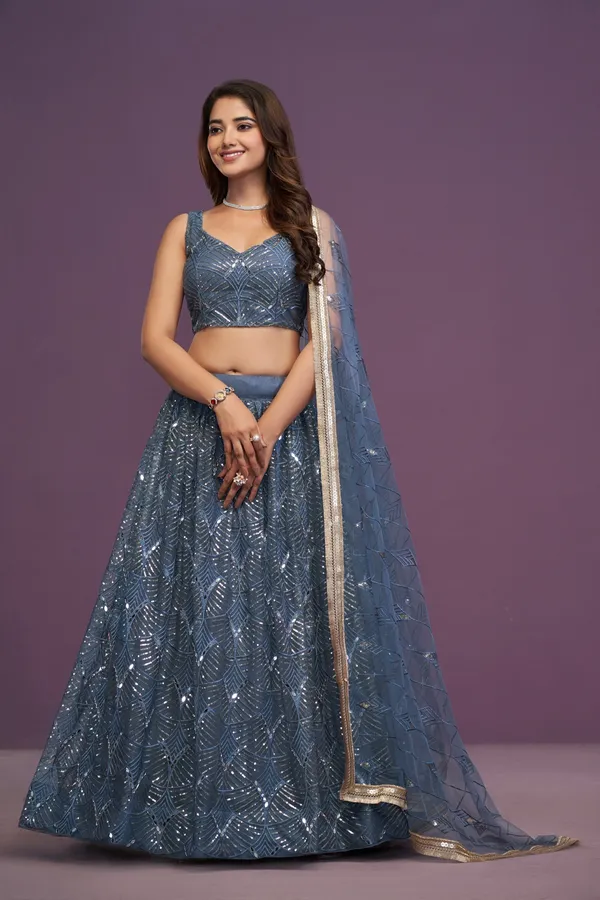 Blue-Grey_Net_Sleeveless_Geometric_Sequin_Lehenga_Choli_Set_For_Women
