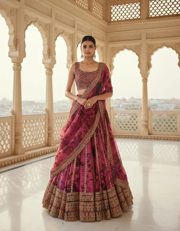 Magenta_Organza_Sleeveless_Embroidered_Lehenga_Set_For_Women