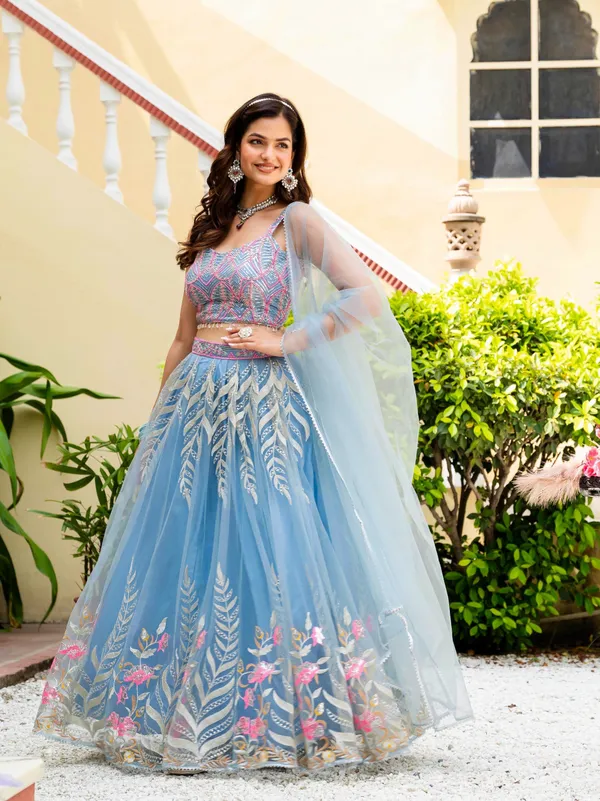 Blue_Net_Sleeveless_Embroidered_Lehenga_Choli_Set_For_Women