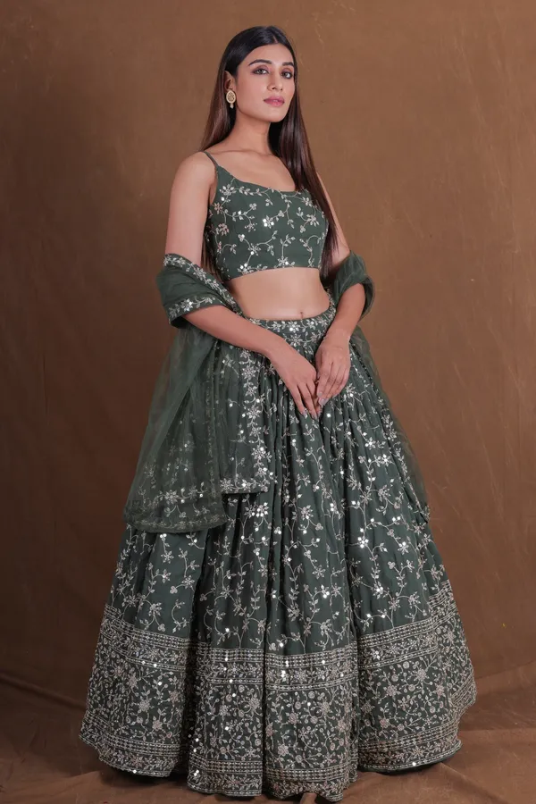 Green_Georgette_Floral_Embroidered_Lehenga_Choli_Set_For_Women