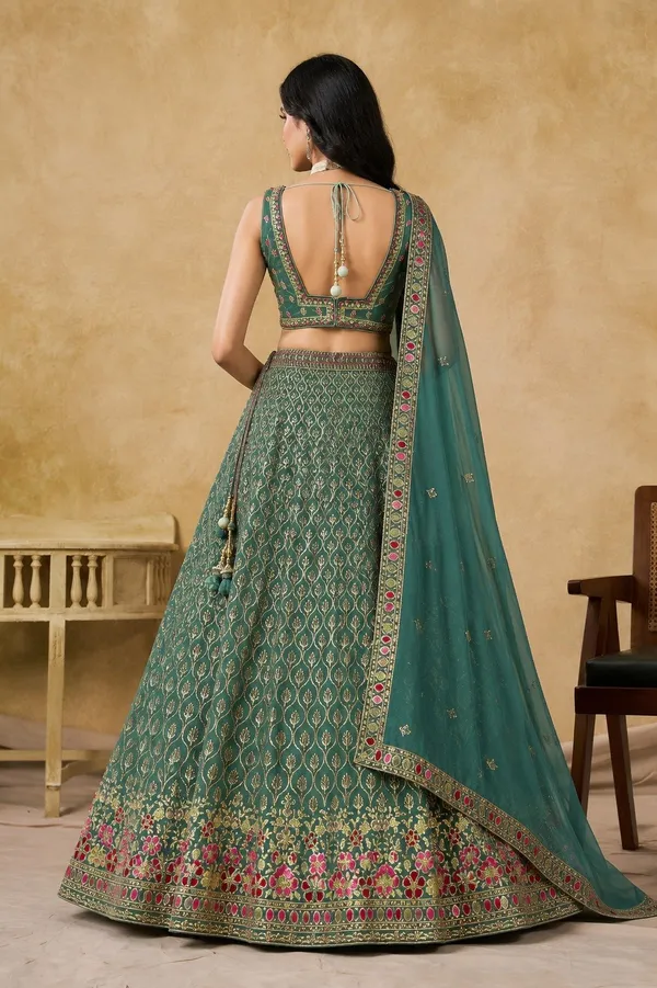 Green_Georgette_Sleeveless_Embroidered_Lehenga_Choli_For_Women