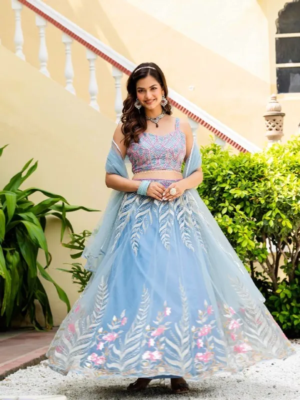 Blue_Net_Sleeveless_Embroidered_Lehenga_Choli_Set_For_Women