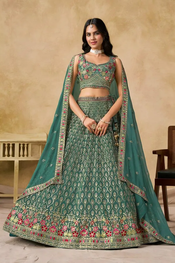 Green_Georgette_Sleeveless_Embroidered_Lehenga_Choli_For_Women