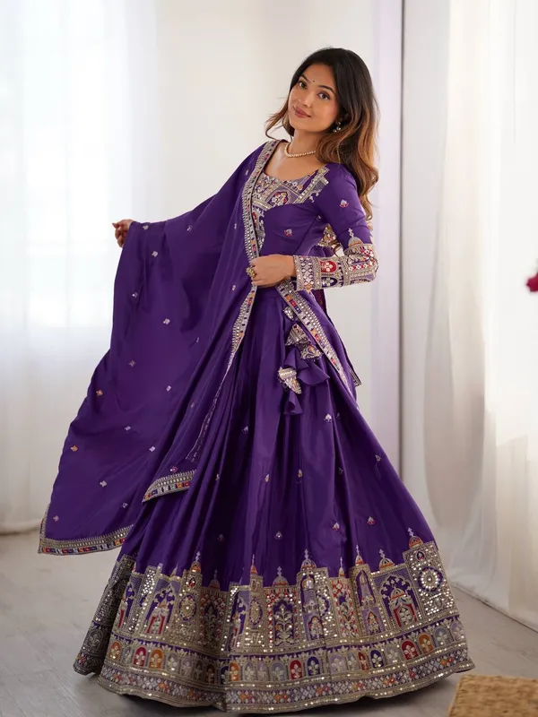 Purple_French_Crepe_Embroidered_Lehenga_Choli_Set_For_Women