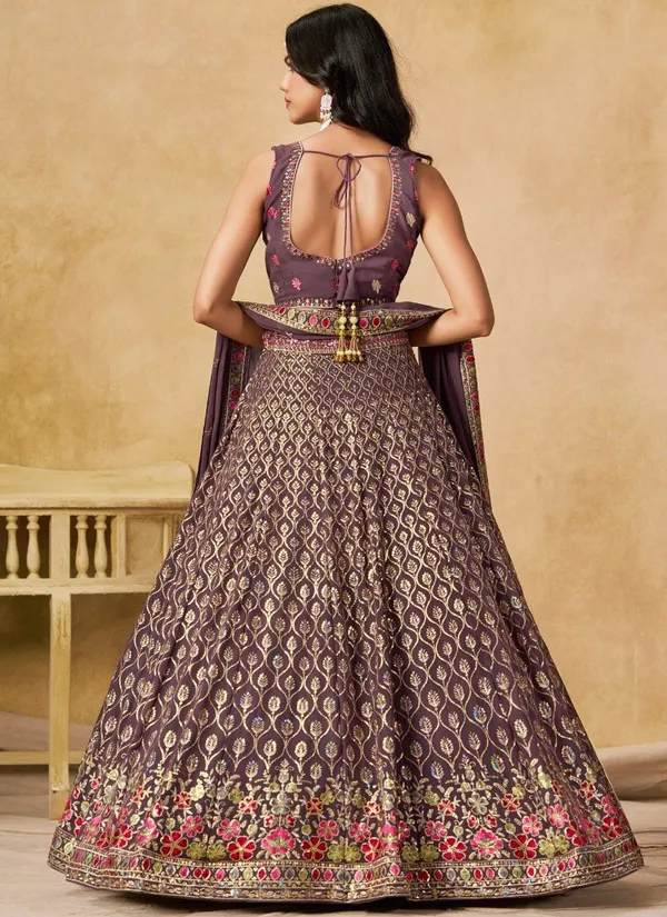 Purple_Georgette_Floral_Embroidered_Flared_Lehenga_Set_For_Women