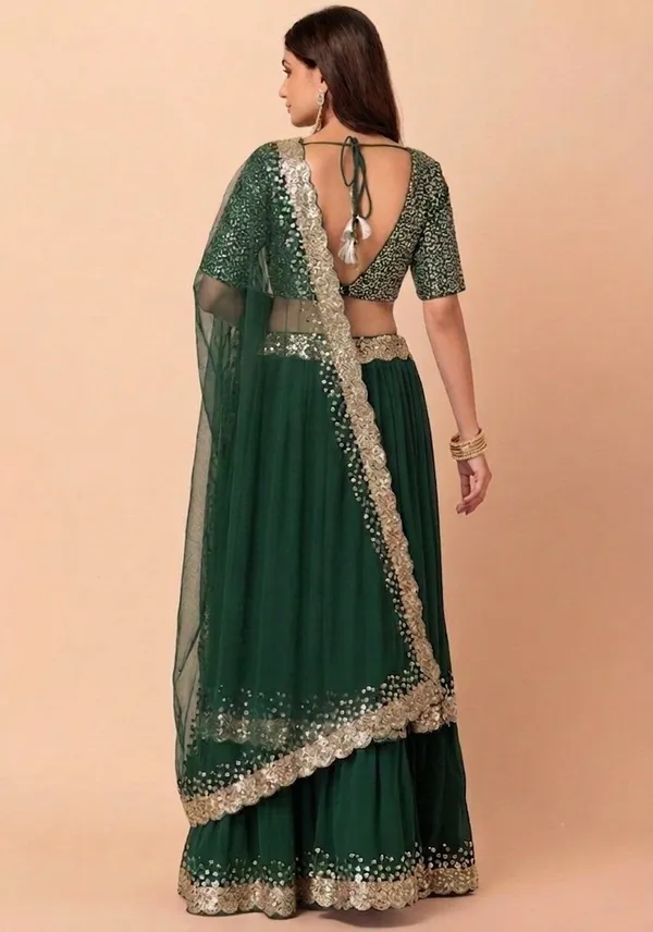 Green_Georgette_Short_Sleeve_Embroidered_Lehenga_Choli_For_Women