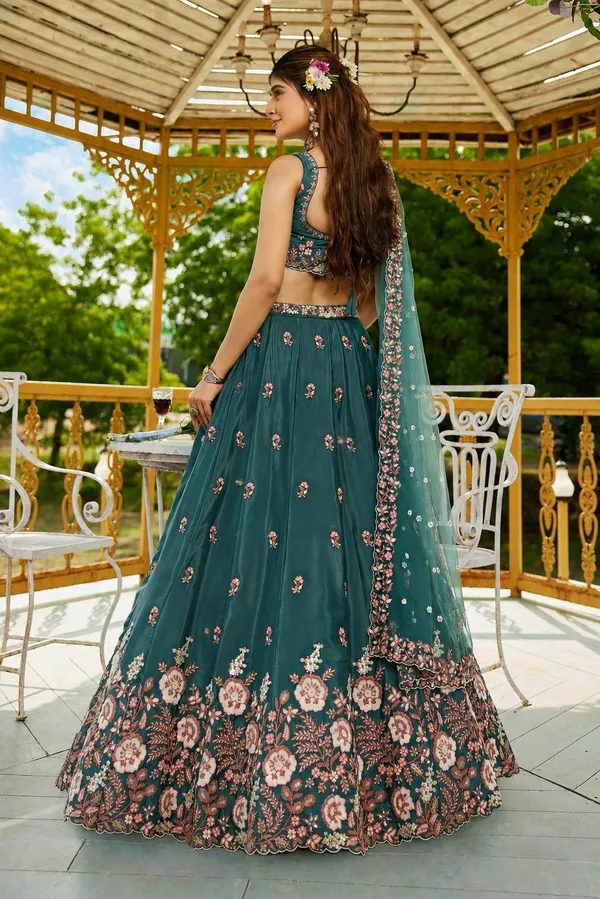 Teal_Crepe_Sleeveless_Floral_Embroidered_Lehenga_Choli_For_Women