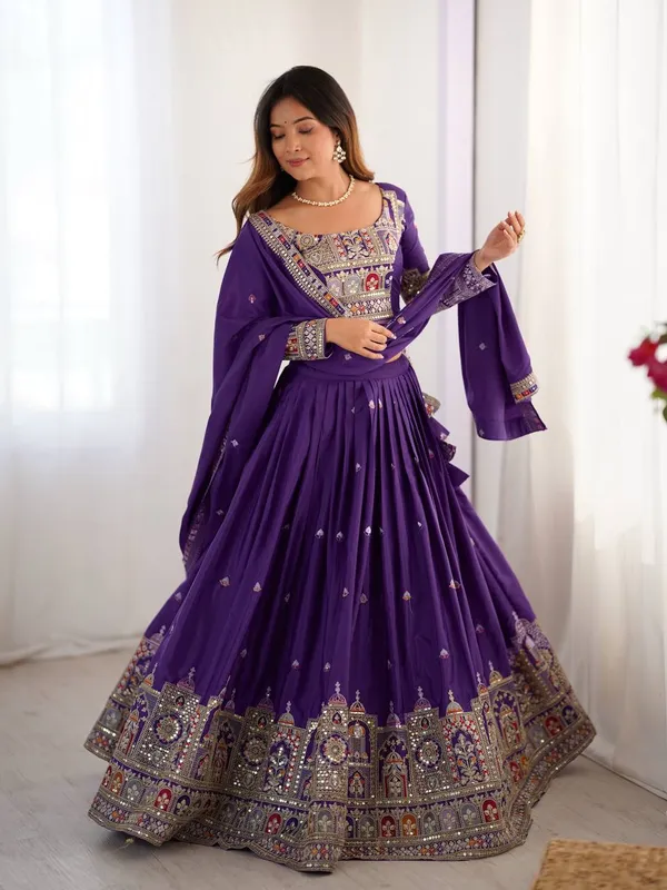 Purple_French_Crepe_Embroidered_Lehenga_Choli_Set_For_Women