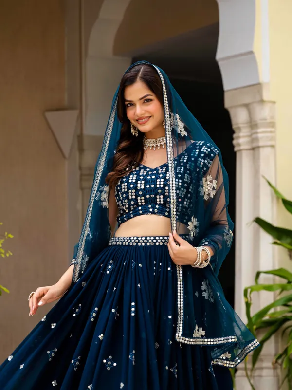 Navy_Blue_Georgette_Sleeveless_Embellished_Lehenga_Choli_For_Women