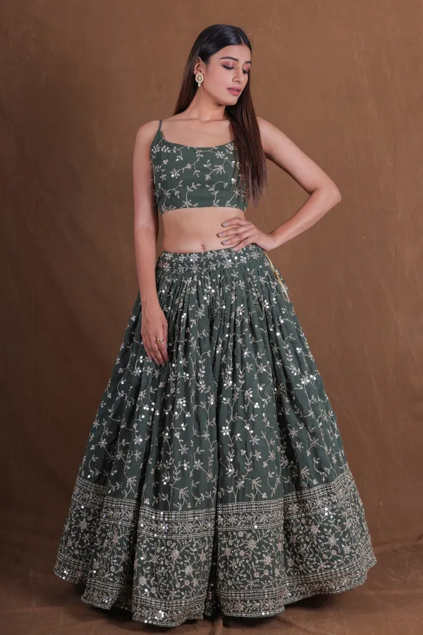 Green_Georgette_Floral_Embroidered_Lehenga_Choli_Set_For_Women