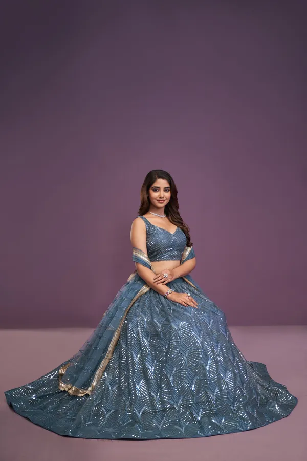 Blue-Grey_Net_Sleeveless_Geometric_Sequin_Lehenga_Choli_Set_For_Women