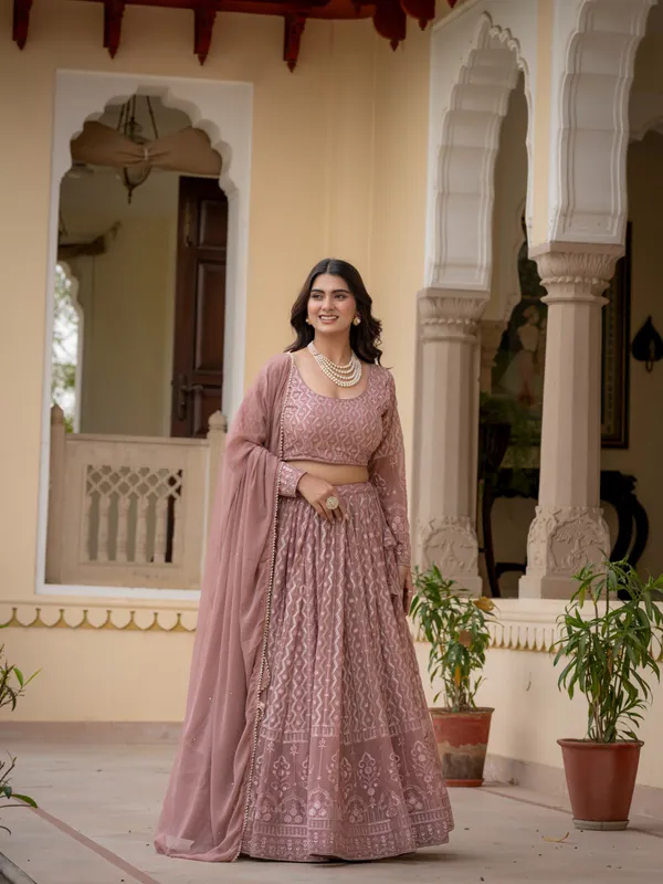 Mauve_Georgette_Full_Sleeve_Embroidered_Lehenga_Set_For_Women
