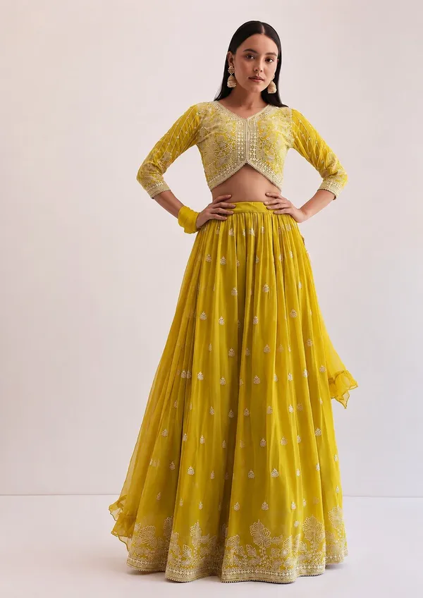 Yellow_Georgette_Long_Sleeve_Embroidered_Flared_Lehenga_Choli_For_Women