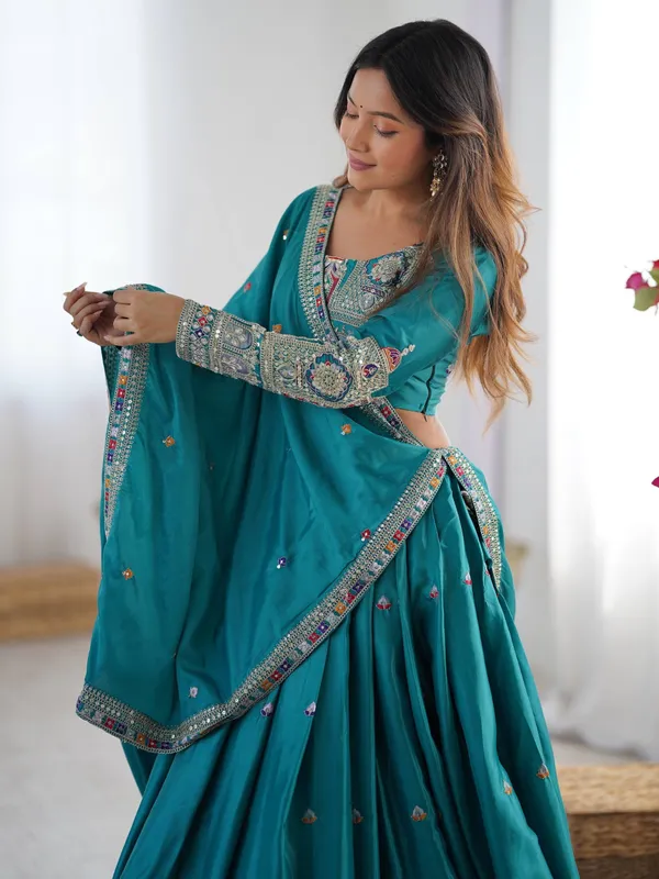 Teal_Crepe_Embroidered_Saree_For_Women