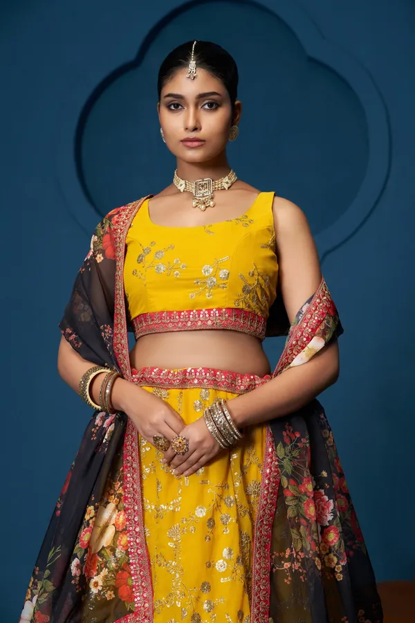 Yellow_Georgette_Sleeveless_Floral_Embroidered_Lehenga_Choli_For_Women