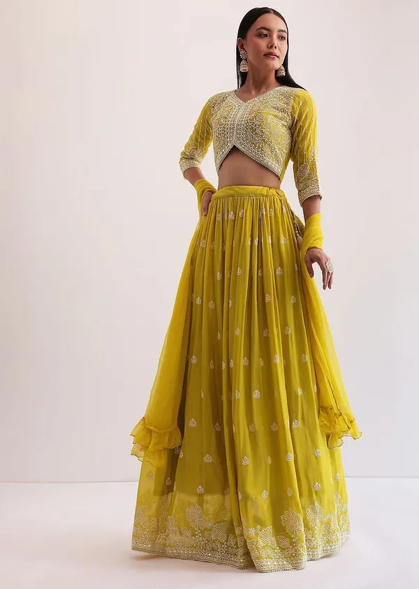 Yellow_Georgette_Long_Sleeve_Embroidered_Flared_Lehenga_Choli_For_Women
