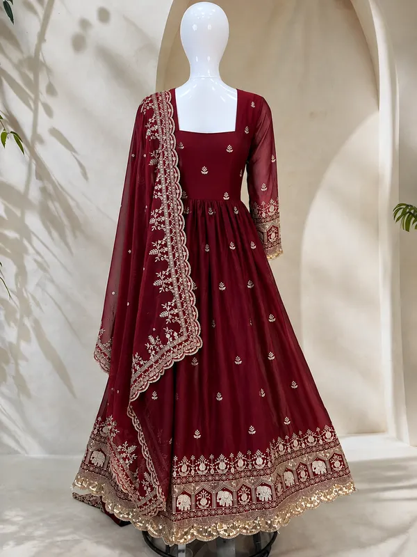 Maroon_Satin_Flared_Embroidered_Anarkali_Dress_Set_For_Women