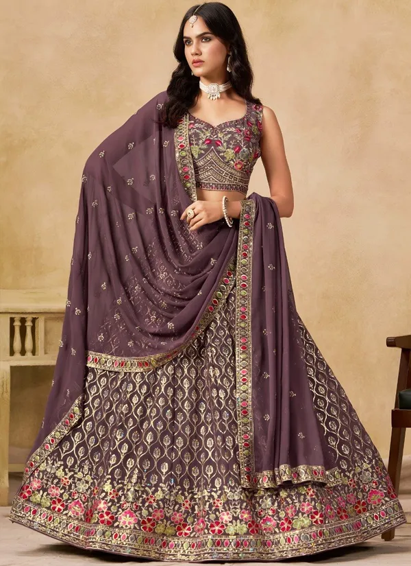 Purple_Georgette_Floral_Embroidered_Flared_Lehenga_Set_For_Women