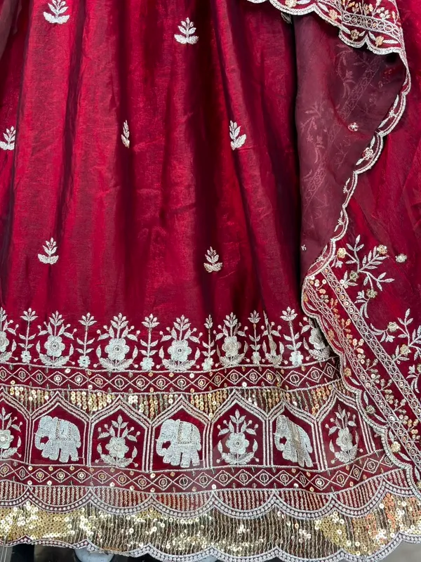 Maroon_Satin_Flared_Embroidered_Anarkali_Dress_Set_For_Women
