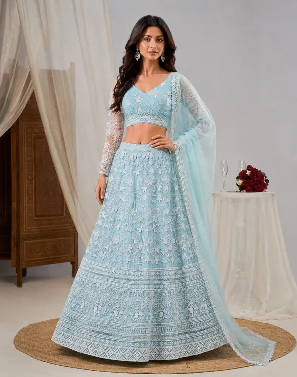 Light_Blue_Net_Flared_Floral_Embroidered_Lehenga_Choli_For_Women