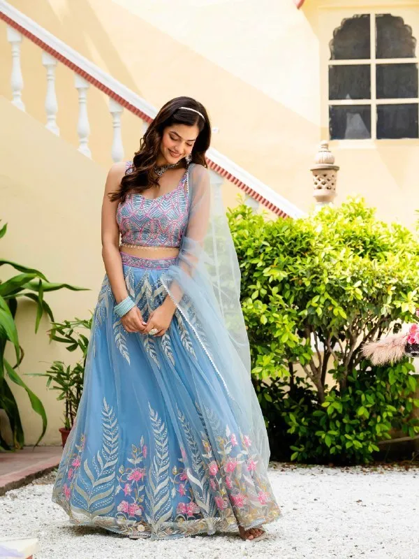 Blue_Net_Sleeveless_Embroidered_Lehenga_Choli_Set_For_Women