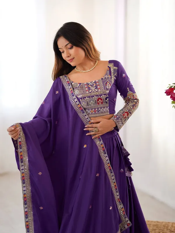Purple_French_Crepe_Embroidered_Lehenga_Choli_Set_For_Women