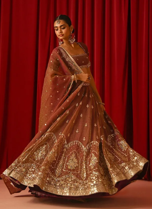 Brown_Fandy_Silk_Short_Sleeve_Embroidered_Lehenga_Choli_For_Women