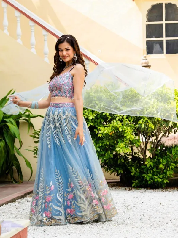 Blue_Net_Sleeveless_Embroidered_Lehenga_Choli_Set_For_Women