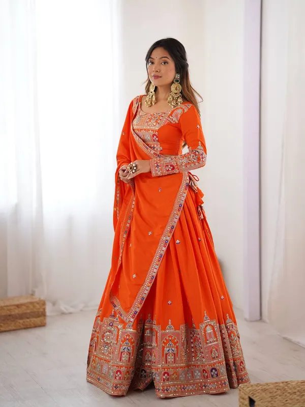 Orange_Crepe_Embroidered_Lehenga_Choli_For_Women